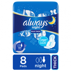 always night maxi thick 8 pads  longer for all nights protection